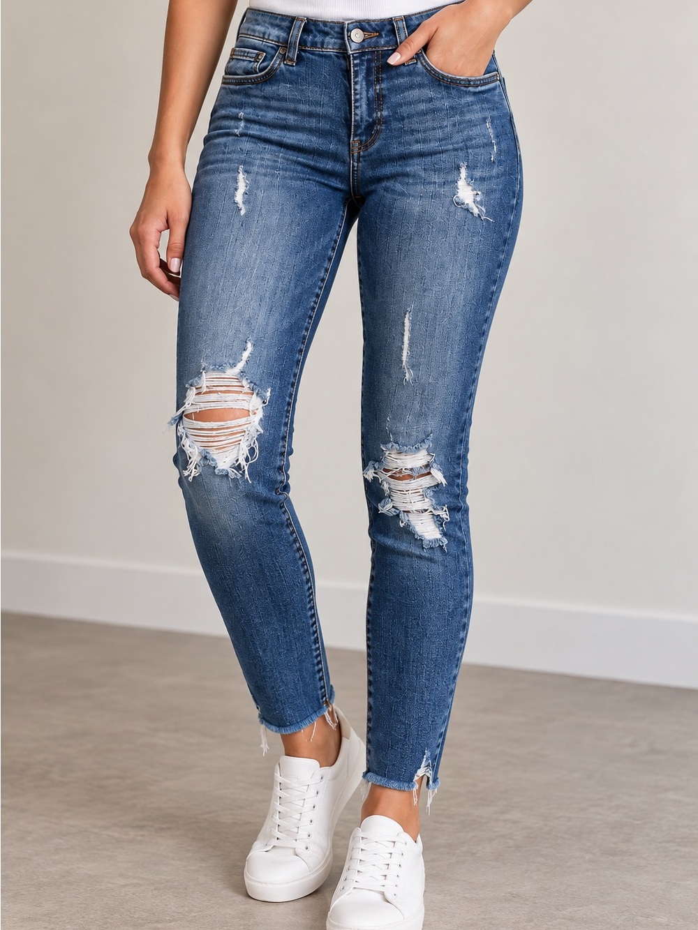 Kut from the Kloth Distressed Skinny Jeans - Blue